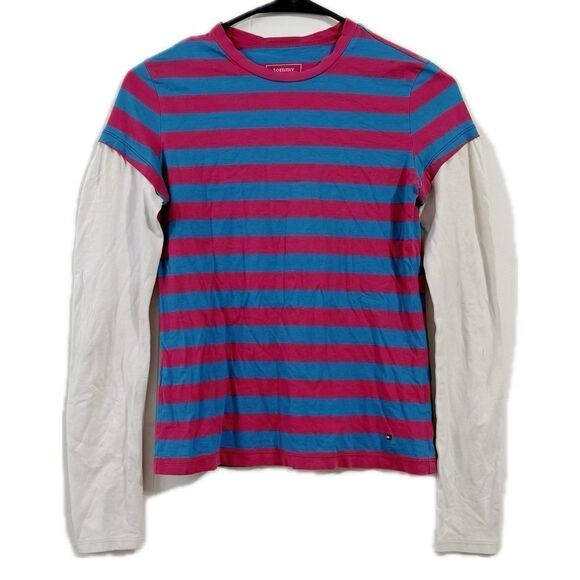 Tommy Hilfiger Blue and Pink Long Sleeve Tee - Picture 1 of 4